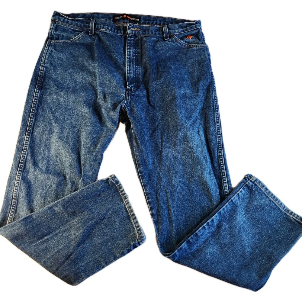 WRANGLER FR Jeans Mens 42x34 Blue Flame Resistant 10FR 13MWZ Cowboy Cut Workwear